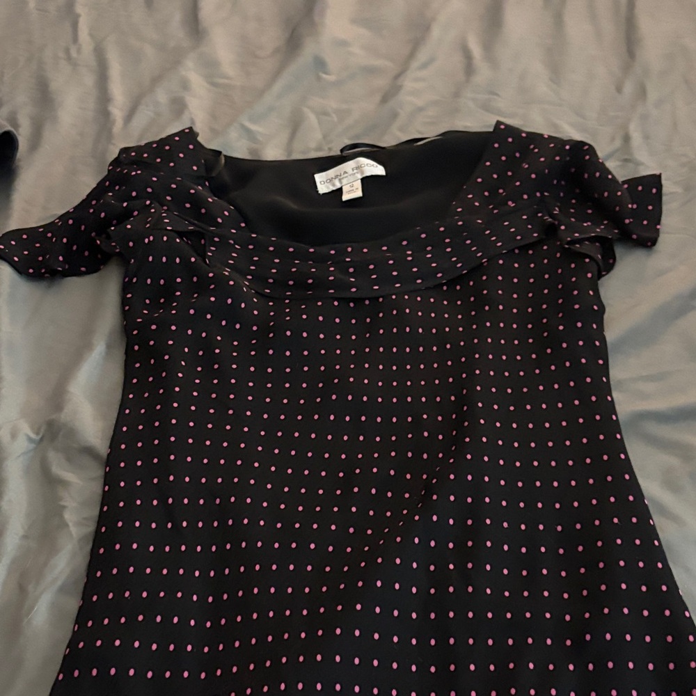 Donna Ricco Black and Pink Polka Dot Midi Dress